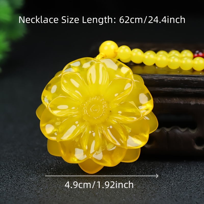 Exquisitely Carved Yellow Flower Pendant Necklace